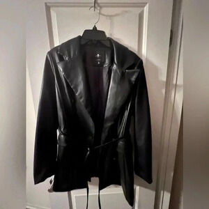 SEVEN FOR ALL MANKIND FAUX LEATHER WAIST BLACK BLAZER W/ BELT - Size Medium